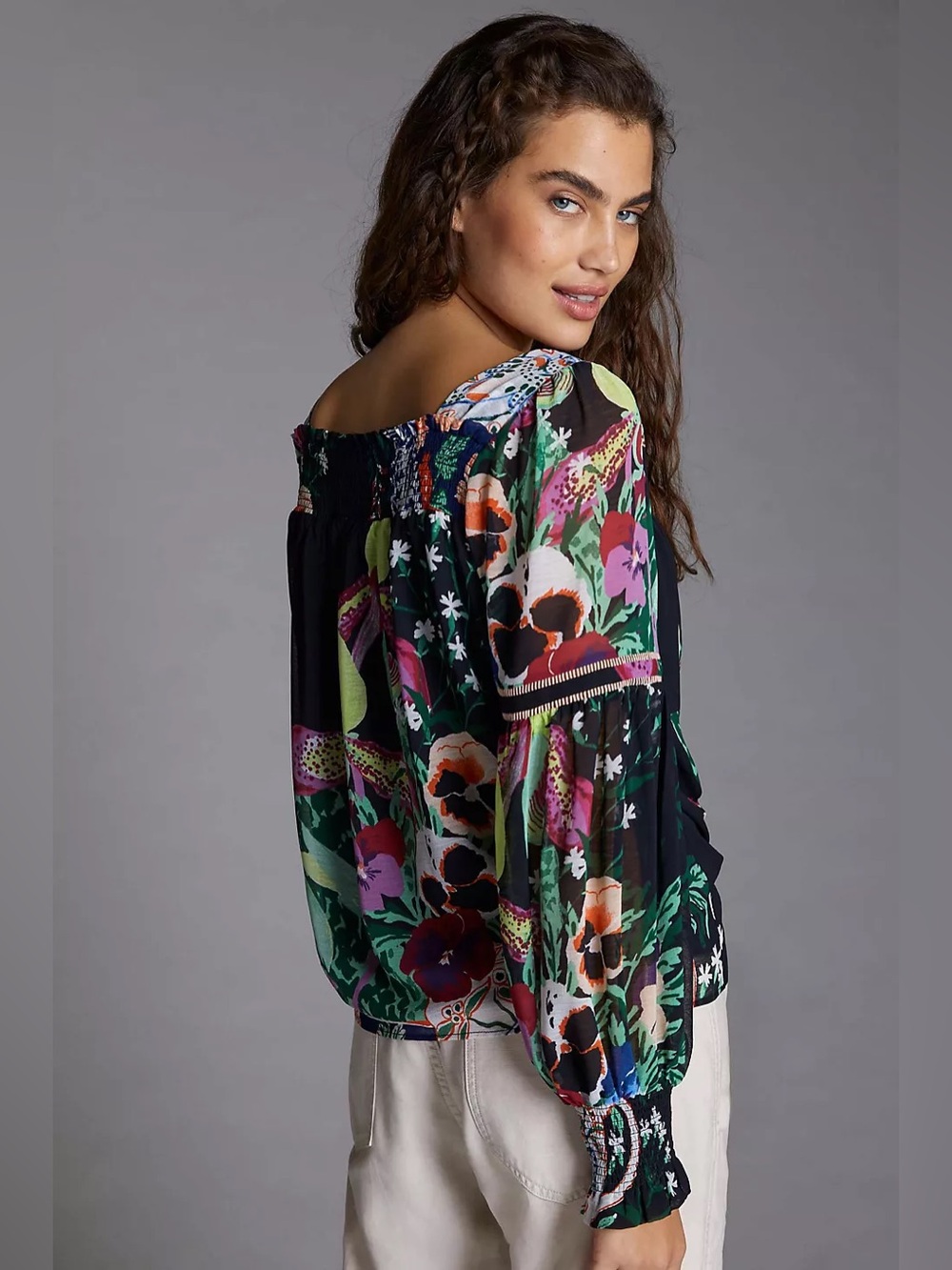 Anthropologie Lil Sire Puff-Sleeved Blouse Top Peasant Size Small